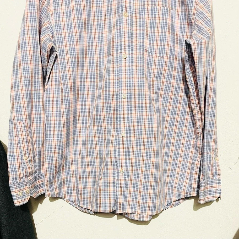 Banana Republic Non-Iron Tailored Slim Plaid Button Down Shirt XL Blue/Orange